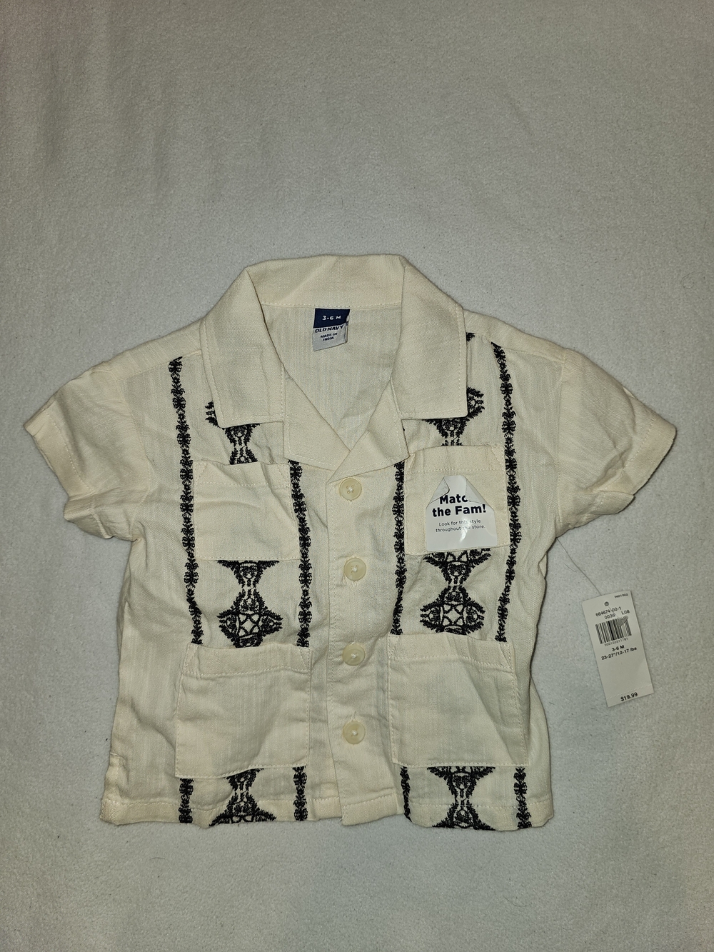 Beige Embroidered Button-Front Kids Shirt